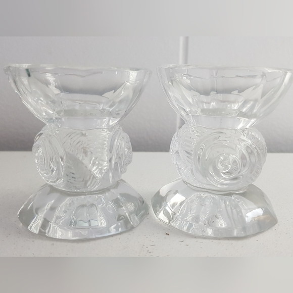1980s Polonia Hand Cut Roses 24% Lead Crystal Candle Holders - Picture 5 of 5